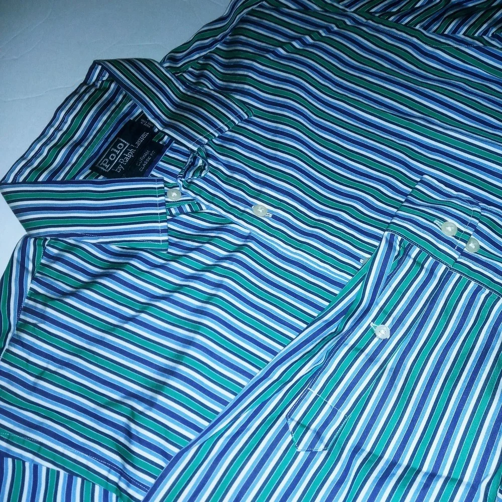 Polo Ralph Lauren Shirt Mens Sz L 16 Curham Classic Fit striped Preppy Acadamia